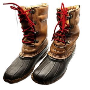 Vintage LL Bean Maine Hunting Signature Leather Duck Boots Red Laces - Women 6